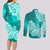 Polynesian Couples Matching Long Sleeve Bodycon Dress and Long Sleeve Button Shirts Pacific Flower Mix Floral Tribal Tattoo Turquoise Vibe LT9 - Polynesian Pride