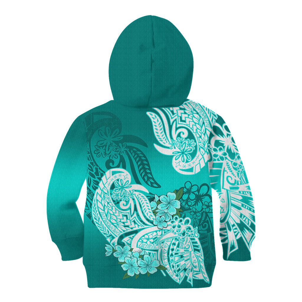 Polynesian Kid Hoodie Pacific Flower Mix Floral Tribal Tattoo Turquoise Vibe LT9 - Polynesian Pride