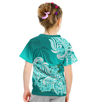 Polynesian Kid T Shirt Pacific Flower Mix Floral Tribal Tattoo Turquoise Vibe LT9 - Polynesian Pride