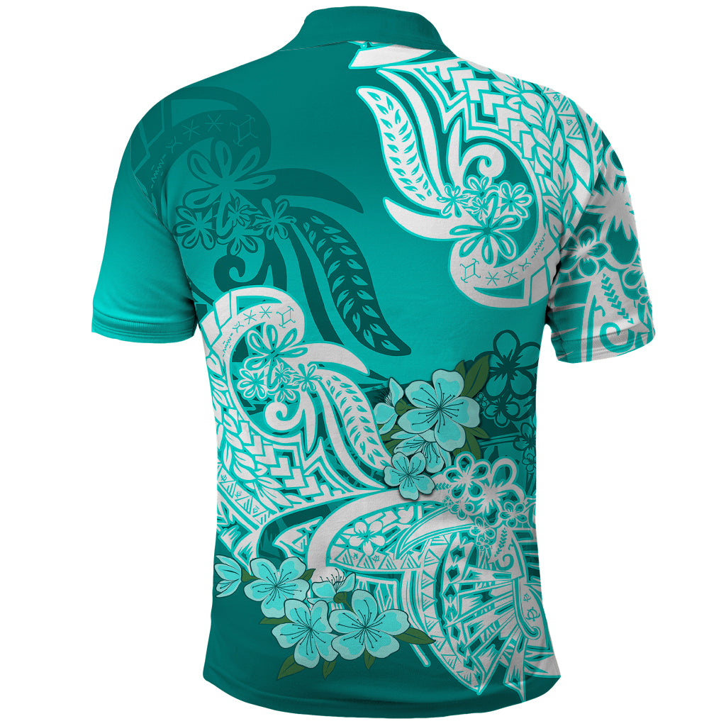 Polynesian Polo Shirt Pacific Flower Mix Floral Tribal Tattoo Turquoise Vibe LT9 - Polynesian Pride