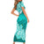 Polynesian Short Sleeve Bodycon Dress Pacific Flower Mix Floral Tribal Tattoo Turquoise Vibe LT9 - Polynesian Pride