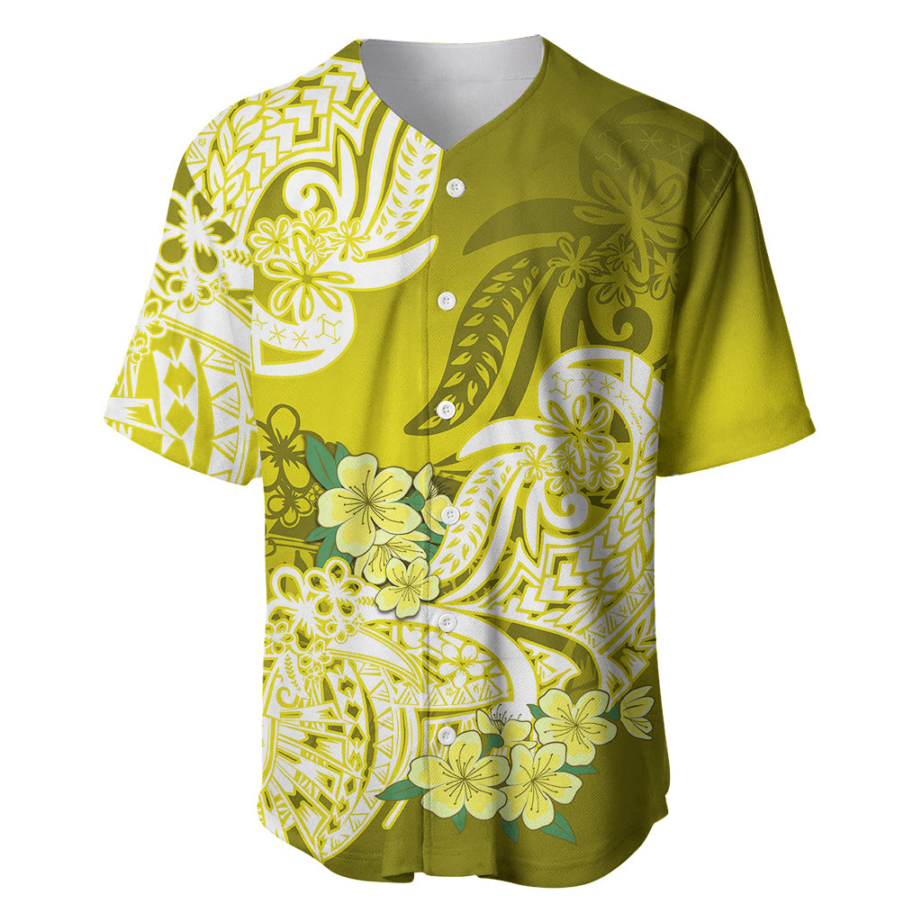 Polynesian Baseball Jersey Pacific Flower Mix Floral Tribal Tattoo Yellow Vibe LT9 Yellow - Polynesian Pride