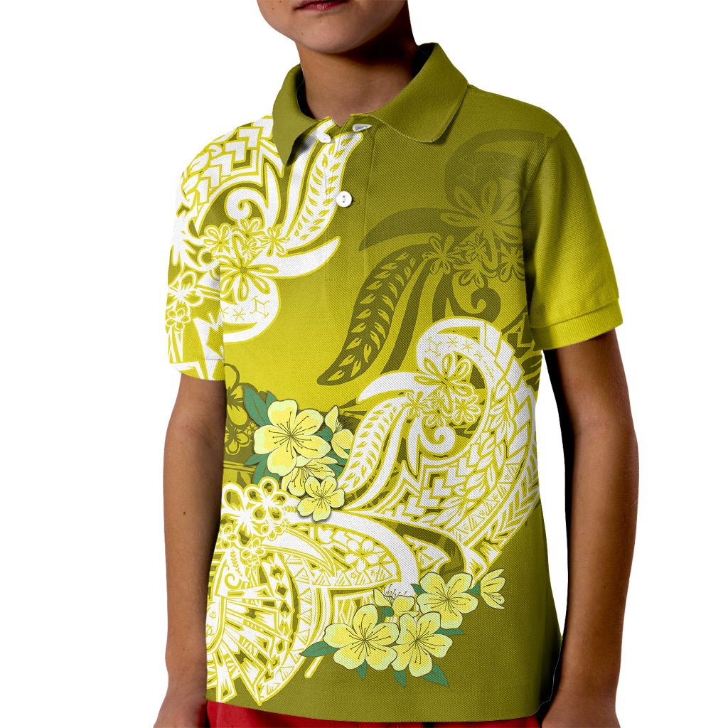 Polynesian Kid Polo Shirt Pacific Flower Mix Floral Tribal Tattoo Yellow Vibe LT9 Kid Yellow - Polynesian Pride