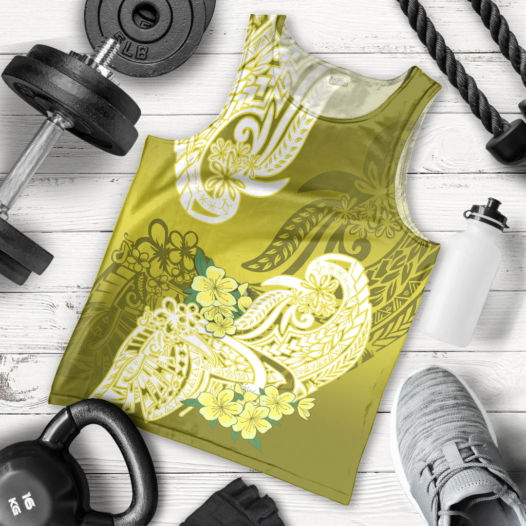 Polynesian Men Tank Top Pacific Flower Mix Floral Tribal Tattoo Yellow Vibe LT9 Yellow - Polynesian Pride