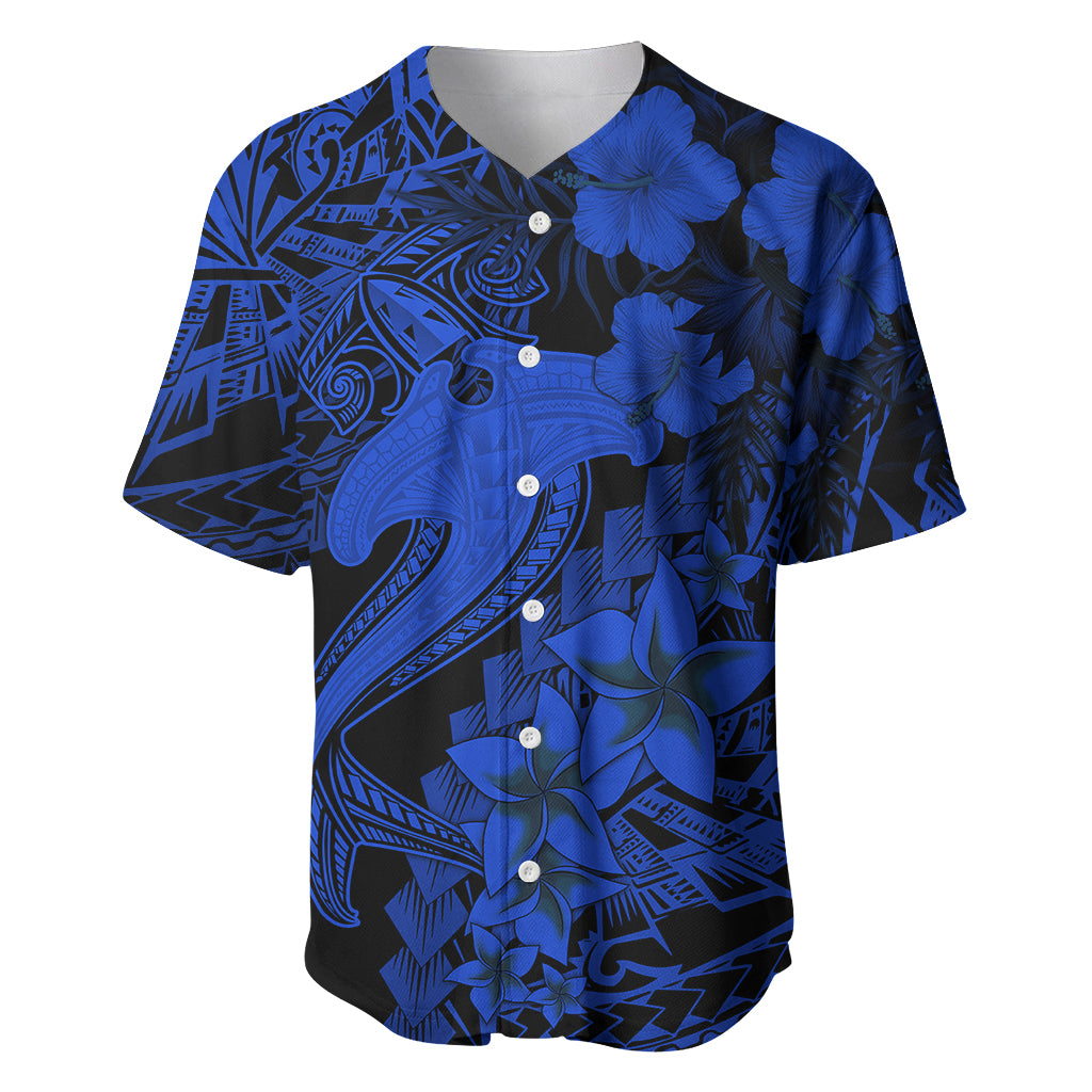 Aloha Hawaii Baseball Jersey Hammerhead Shark Tattoo Polynesian Summer - Blue LT9 Blue - Polynesian Pride