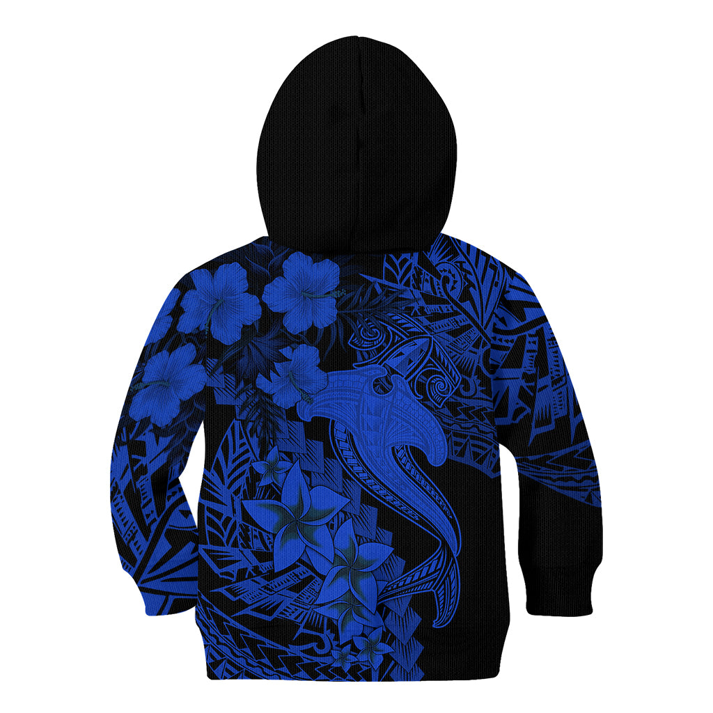 Aloha Hawaii Kid Hoodie Hammerhead Shark Tattoo Polynesian Summer - Blue LT9 - Polynesian Pride