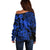 Aloha Hawaii Off Shoulder Sweater Hammerhead Shark Tattoo Polynesian Summer - Blue LT9 - Polynesian Pride