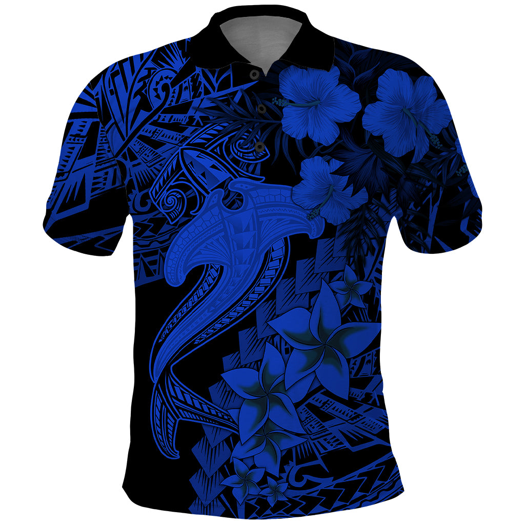 Aloha Hawaii Polo Shirt Hammerhead Shark Tattoo Polynesian Summer - Blue LT9 Blue - Polynesian Pride