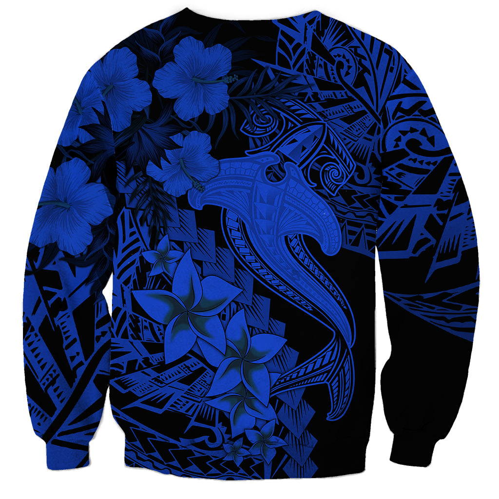 Aloha Hawaii Sweatshirt Hammerhead Shark Tattoo Polynesian Summer - Blue LT9 - Polynesian Pride