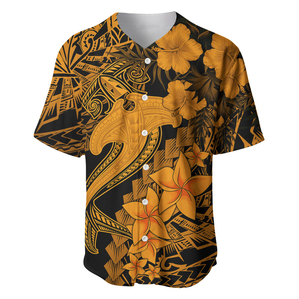 Aloha Hawaii Baseball Jersey Hammerhead Shark Tattoo Polynesian Summer - Gold LT9 Gold - Polynesian Pride