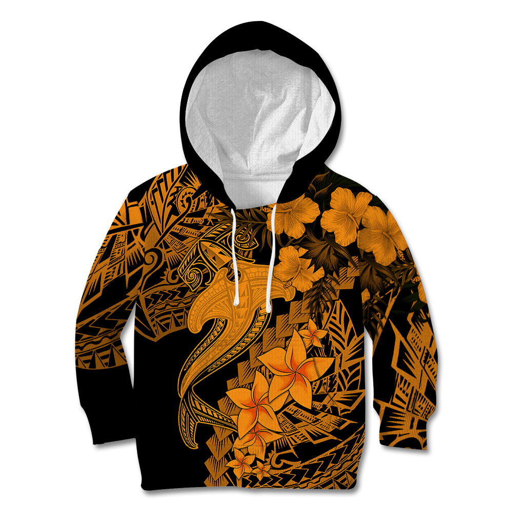 Aloha Hawaii Kid Hoodie Hammerhead Shark Tattoo Polynesian Summer - Gold LT9 Gold - Polynesian Pride