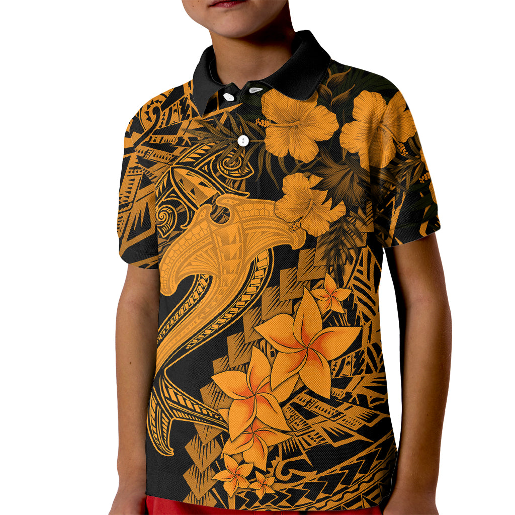 Aloha Hawaii Kid Polo Shirt Hammerhead Shark Tattoo Polynesian Summer - Gold LT9 Kid Gold - Polynesian Pride