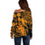 Aloha Hawaii Off Shoulder Sweater Hammerhead Shark Tattoo Polynesian Summer - Gold LT9 - Polynesian Pride