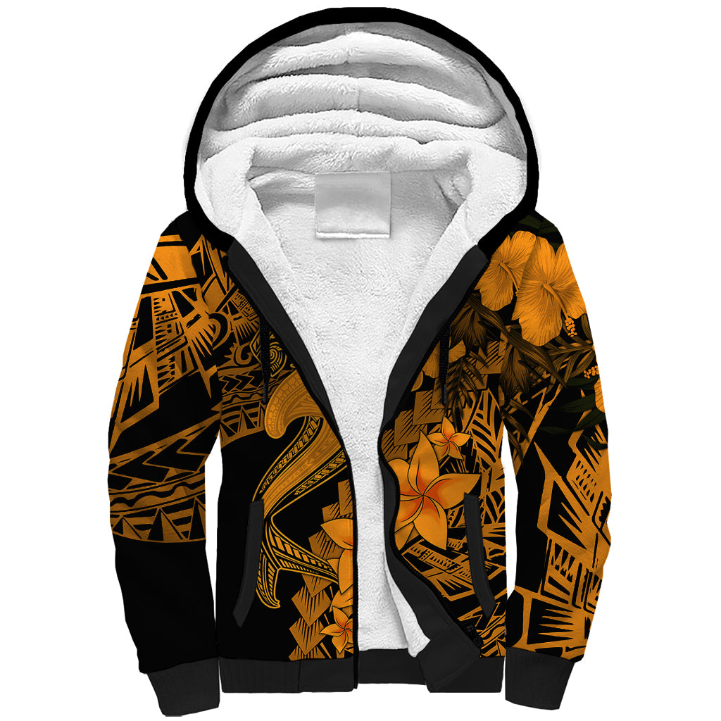 Aloha Hawaii Sherpa Hoodie Hammerhead Shark Tattoo Polynesian Summer - Gold LT9 Unisex Gold - Polynesian Pride