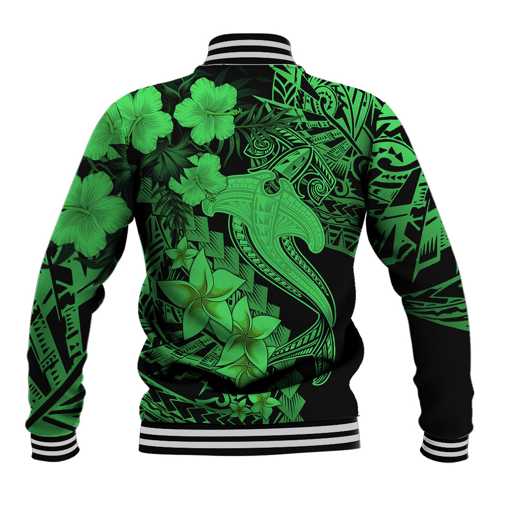 Aloha Hawaii Baseball Jacket Hammerhead Shark Tattoo Polynesian Summer - Green LT9 - Polynesian Pride