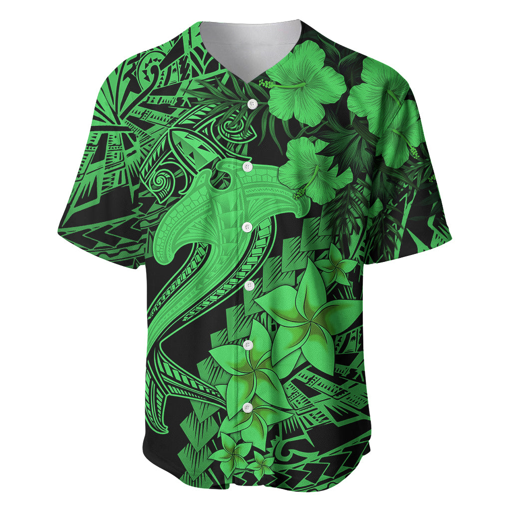 Aloha Hawaii Baseball Jersey Hammerhead Shark Tattoo Polynesian Summer - Green LT9 Green - Polynesian Pride