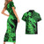 Aloha Hawaii Couples Matching Short Sleeve Bodycon Dress and Hawaiian Shirt Hammerhead Shark Tattoo Polynesian Summer - Green LT9 - Polynesian Pride