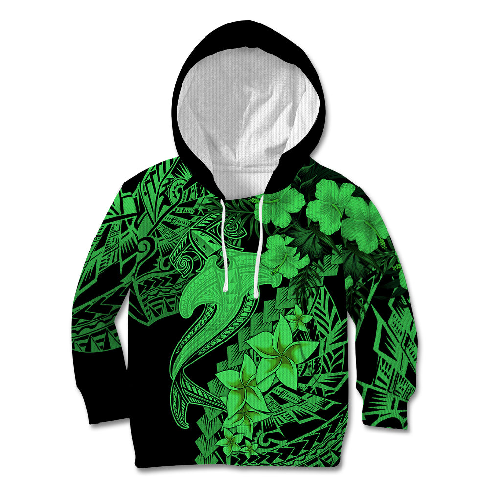 Aloha Hawaii Kid Hoodie Hammerhead Shark Tattoo Polynesian Summer - Green LT9 Green - Polynesian Pride