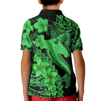Aloha Hawaii Kid Polo Shirt Hammerhead Shark Tattoo Polynesian Summer - Green LT9 - Polynesian Pride