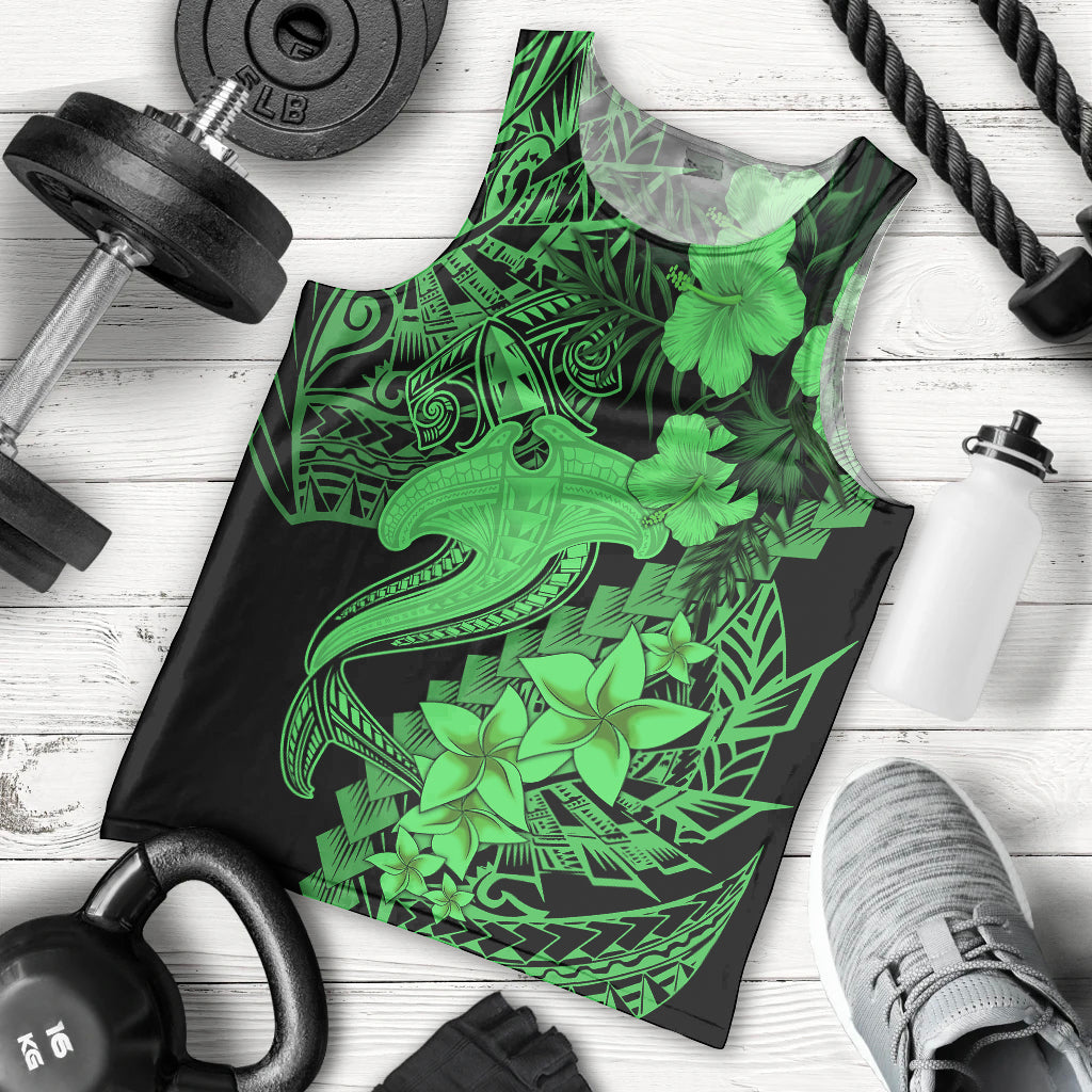 Aloha Hawaii Men Tank Top Hammerhead Shark Tattoo Polynesian Summer - Green LT9 Green - Polynesian Pride