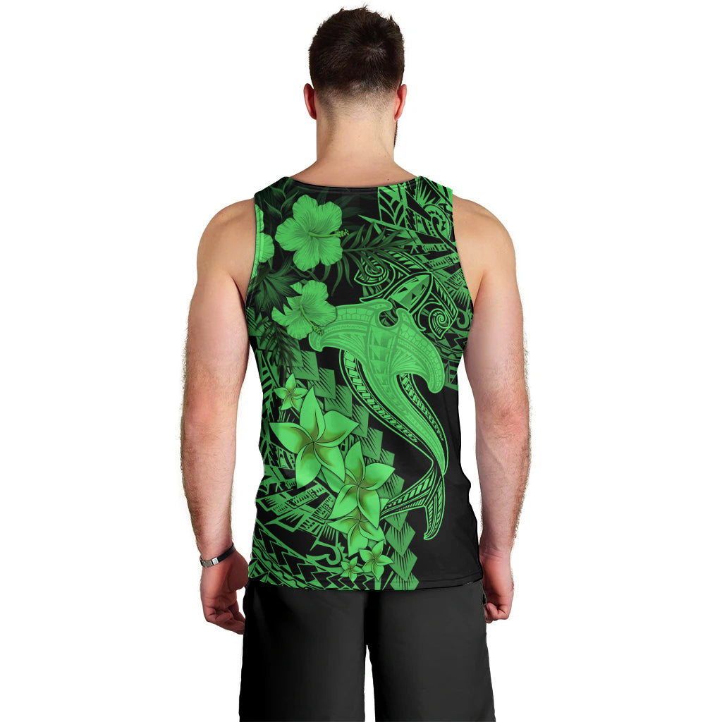 Aloha Hawaii Men Tank Top Hammerhead Shark Tattoo Polynesian Summer - Green LT9 - Polynesian Pride