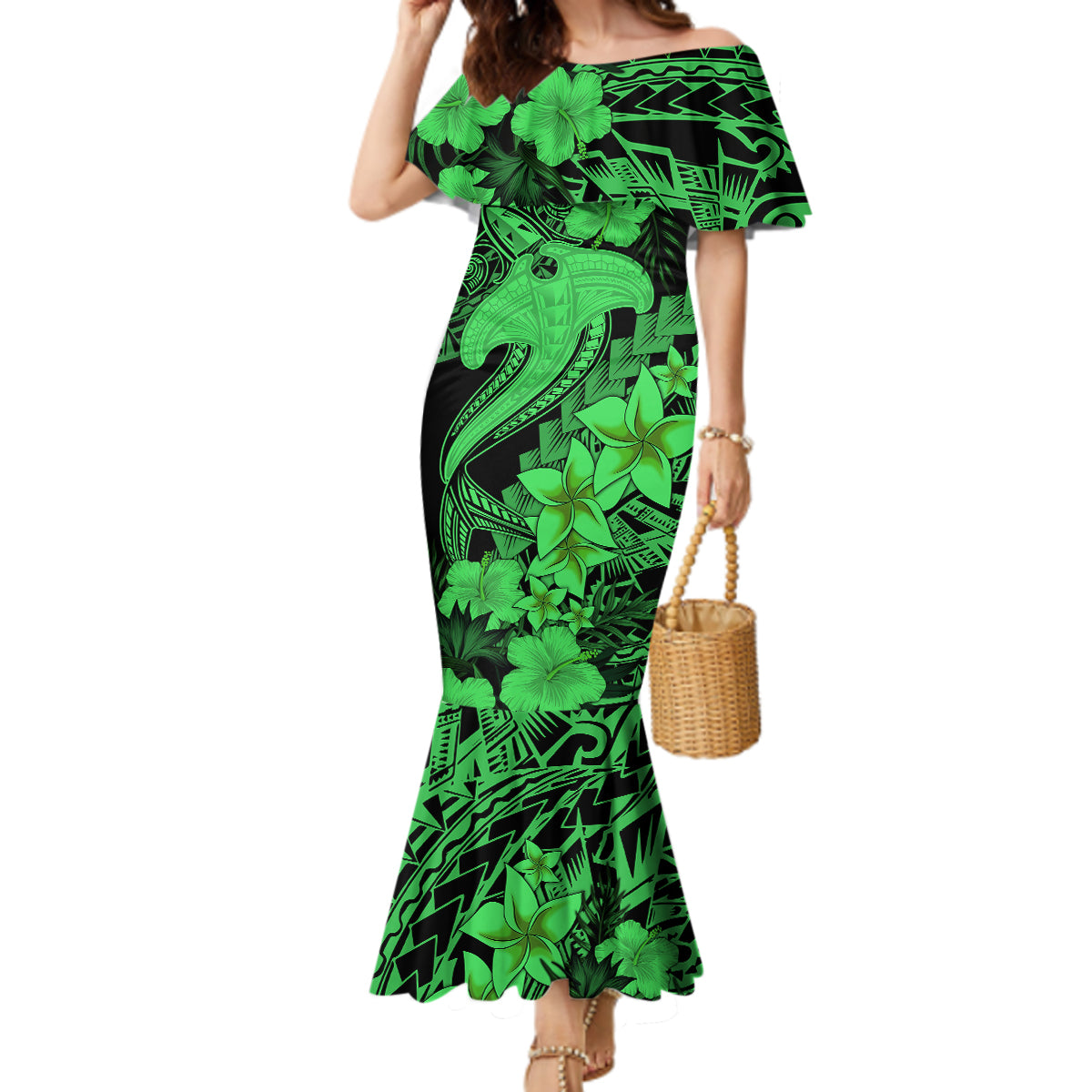 Aloha Hawaii Mermaid Dress Hammerhead Shark Tattoo Polynesian Summer - Green LT9 Women Green - Polynesian Pride