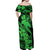 Aloha Hawaii Off Shoulder Maxi Dress Hammerhead Shark Tattoo Polynesian Summer - Green LT9 - Polynesian Pride