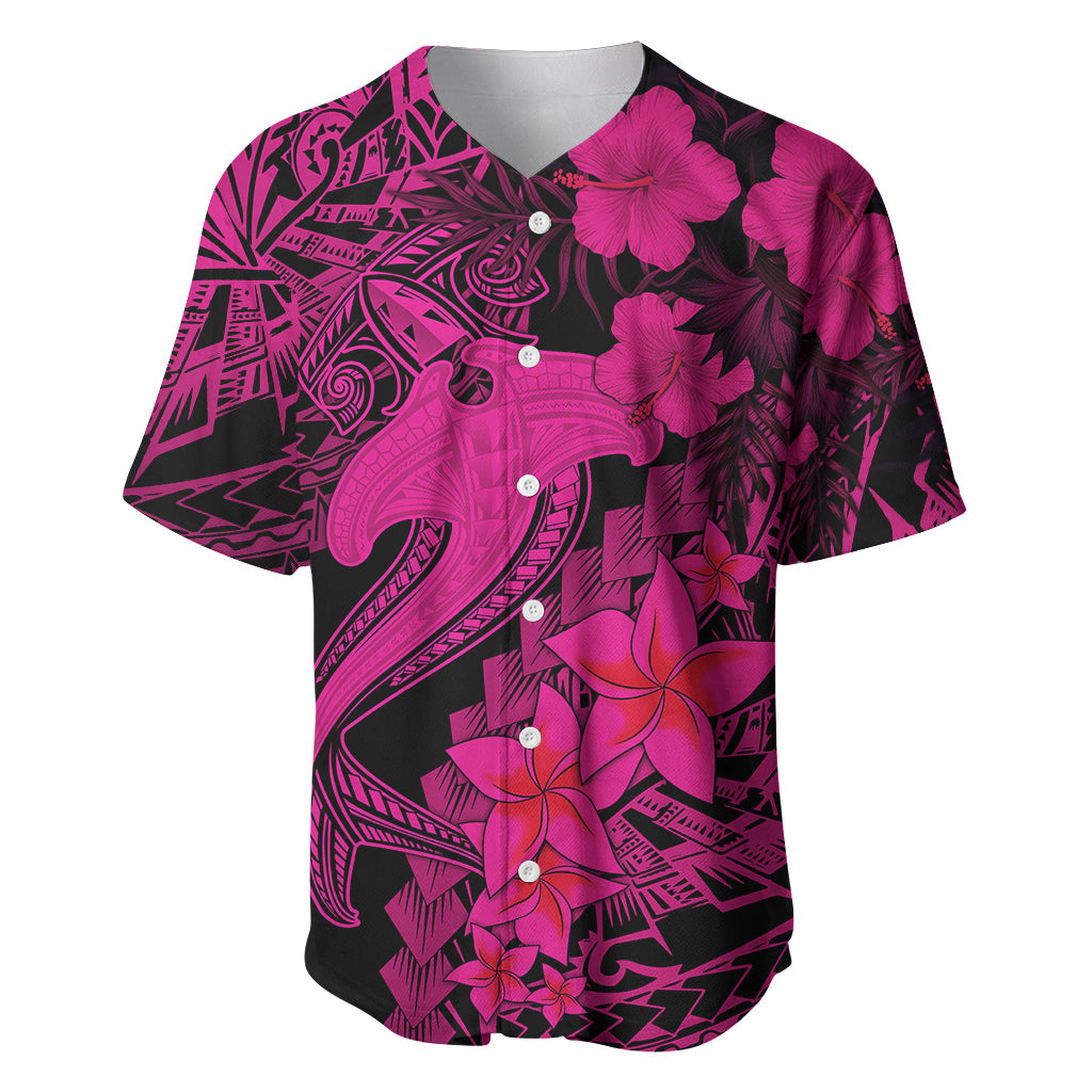 Aloha Hawaii Baseball Jersey Hammerhead Shark Tattoo Polynesian Summer - Pink LT9 Pink - Polynesian Pride