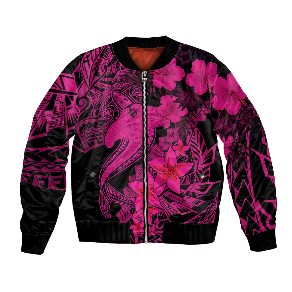 Aloha Hawaii Bomber Jacket Hammerhead Shark Tattoo Polynesian Summer - Pink LT9 Unisex Pink - Polynesian Pride