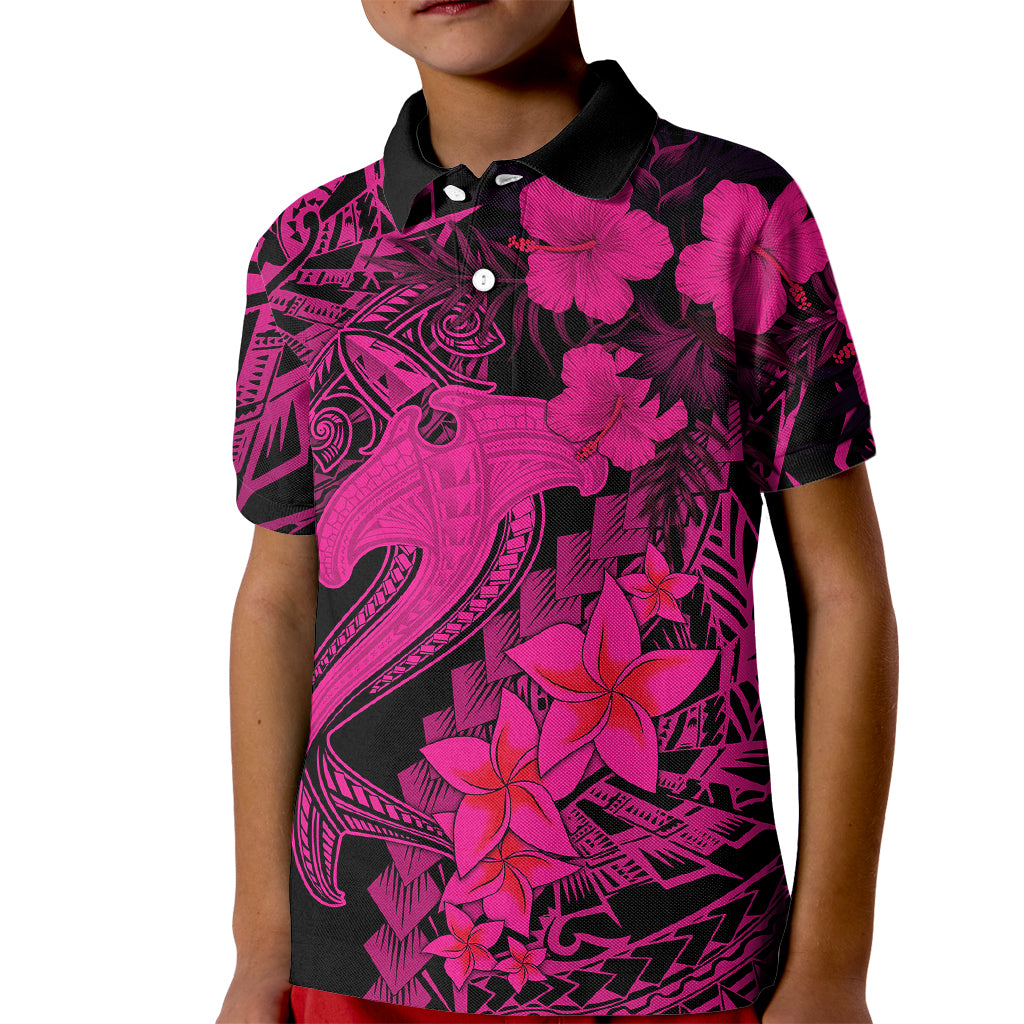 Aloha Hawaii Kid Polo Shirt Hammerhead Shark Tattoo Polynesian Summer - Pink LT9 Kid Pink - Polynesian Pride