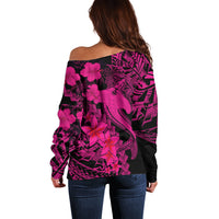 Aloha Hawaii Off Shoulder Sweater Hammerhead Shark Tattoo Polynesian Summer - Pink LT9 - Polynesian Pride