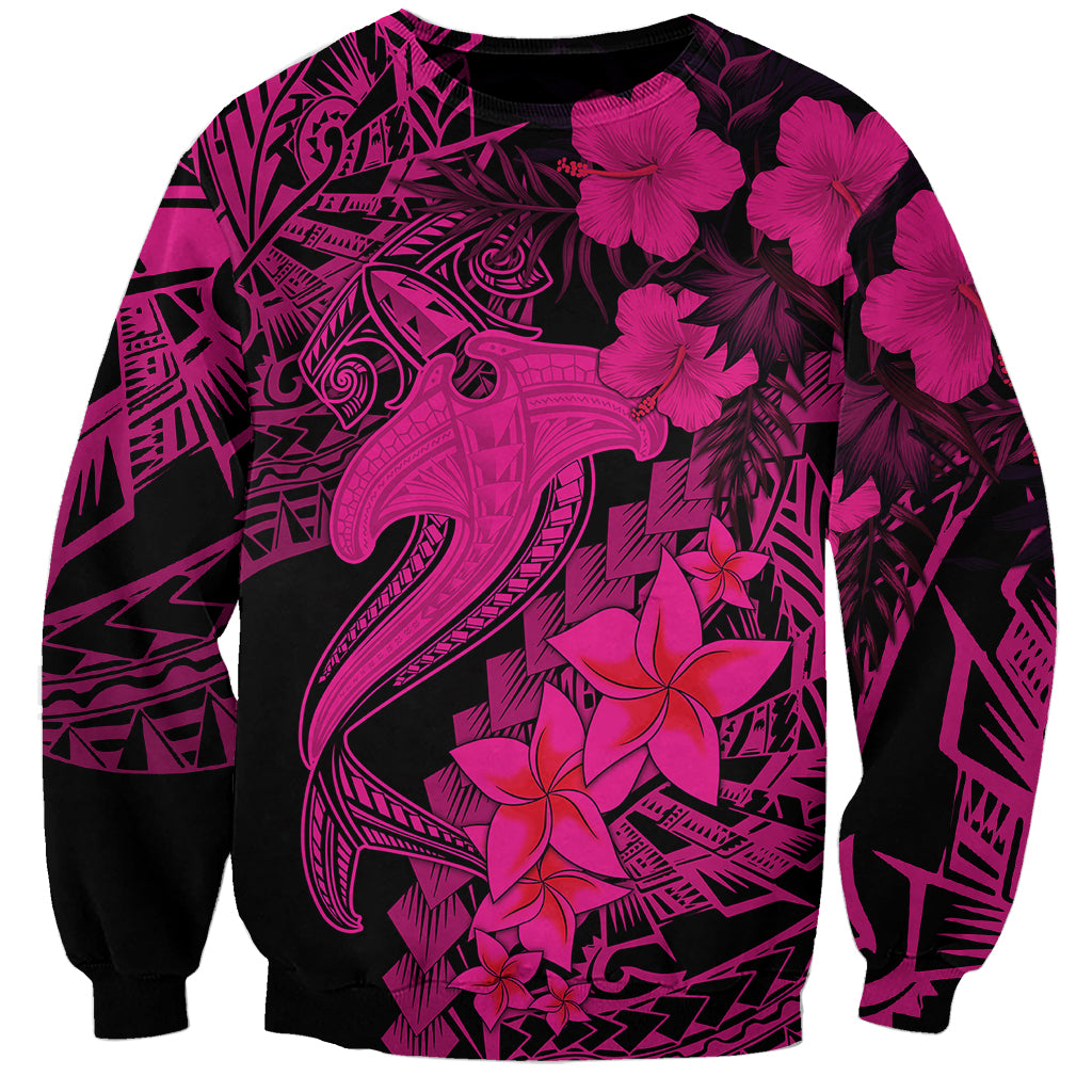 Aloha Hawaii Sweatshirt Hammerhead Shark Tattoo Polynesian Summer - Pink LT9 Unisex Pink - Polynesian Pride