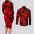 Aloha Hawaii Couples Matching Long Sleeve Bodycon Dress and Long Sleeve Button Shirts Hammerhead Shark Tattoo Polynesian Summer - Red LT9 - Polynesian Pride