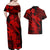 Aloha Hawaii Couples Matching Off Shoulder Maxi Dress and Hawaiian Shirt Hammerhead Shark Tattoo Polynesian Summer - Red LT9 - Polynesian Pride