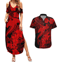 Aloha Hawaii Couples Matching Summer Maxi Dress and Hawaiian Shirt Hammerhead Shark Tattoo Polynesian Summer - Red LT9 Red - Polynesian Pride