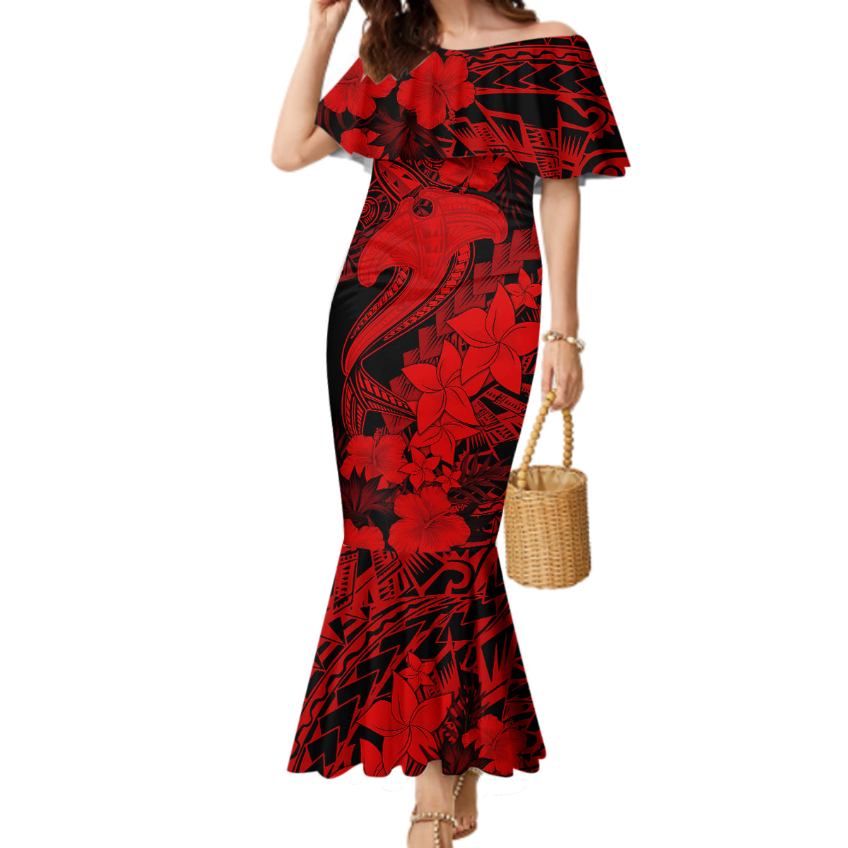 Aloha Hawaii Mermaid Dress Hammerhead Shark Tattoo Polynesian Summer - Red LT9 Women Red - Polynesian Pride