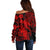 Aloha Hawaii Off Shoulder Sweater Hammerhead Shark Tattoo Polynesian Summer - Red LT9 - Polynesian Pride