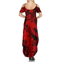 Aloha Hawaii Summer Maxi Dress Hammerhead Shark Tattoo Polynesian Summer - Red LT9 - Polynesian Pride
