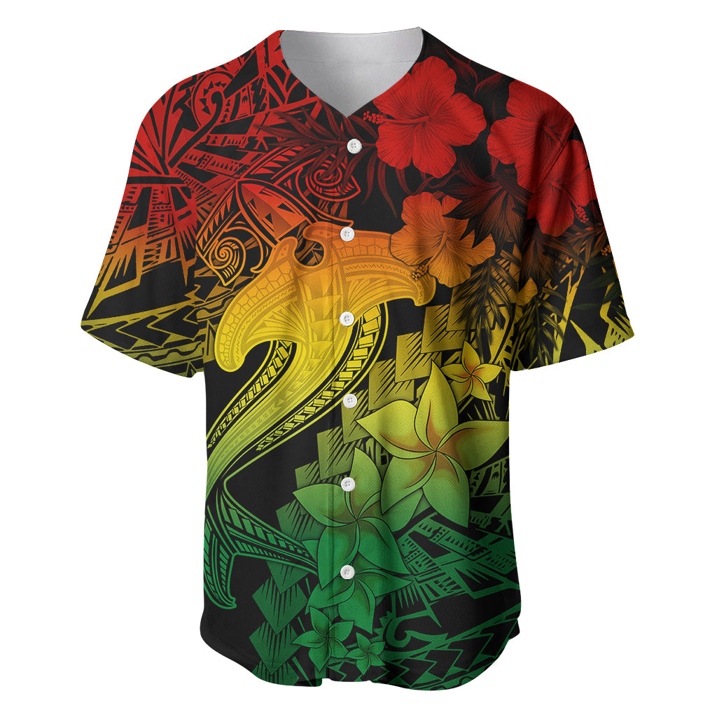 Aloha Hawaii Baseball Jersey Hammerhead Shark Tattoo Polynesian Summer - Reggae LT9 Reggae - Polynesian Pride