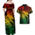 Aloha Hawaii Couples Matching Off Shoulder Maxi Dress and Hawaiian Shirt Hammerhead Shark Tattoo Polynesian Summer - Reggae LT9 - Polynesian Pride