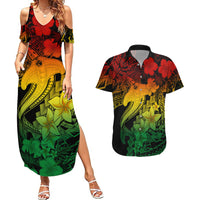Aloha Hawaii Couples Matching Summer Maxi Dress and Hawaiian Shirt Hammerhead Shark Tattoo Polynesian Summer - Reggae LT9 Reggae - Polynesian Pride
