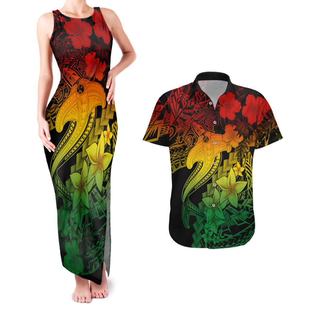 Aloha Hawaii Couples Matching Tank Maxi Dress And Hawaiian Shirt Hammerhead Shark Tattoo Polynesian Summer - Reggae LT9 Reggae - Polynesian Pride