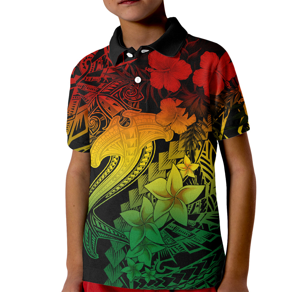 Aloha Hawaii Kid Polo Shirt Hammerhead Shark Tattoo Polynesian Summer - Reggae LT9 Kid Reggae - Polynesian Pride