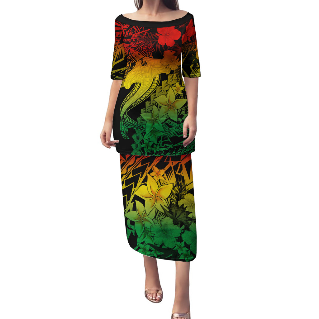 Aloha Hawaii Puletasi Hammerhead Shark Tattoo Polynesian Summer - Reggae LT9 Long Dress Reggae - Polynesian Pride