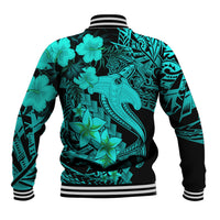 Aloha Hawaii Baseball Jacket Hammerhead Shark Tattoo Polynesian Summer - Turquoise LT9 - Polynesian Pride