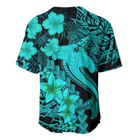 Aloha Hawaii Baseball Jersey Hammerhead Shark Tattoo Polynesian Summer - Turquoise LT9 - Polynesian Pride