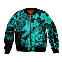 Aloha Hawaii Bomber Jacket Hammerhead Shark Tattoo Polynesian Summer - Turquoise LT9 Unisex Turquoise - Polynesian Pride