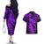 Aloha Hawaii Couples Matching Off The Shoulder Long Sleeve Dress and Hawaiian Shirt Hammerhead Shark Tattoo Polynesian Summer - Violet LT9 - Polynesian Pride