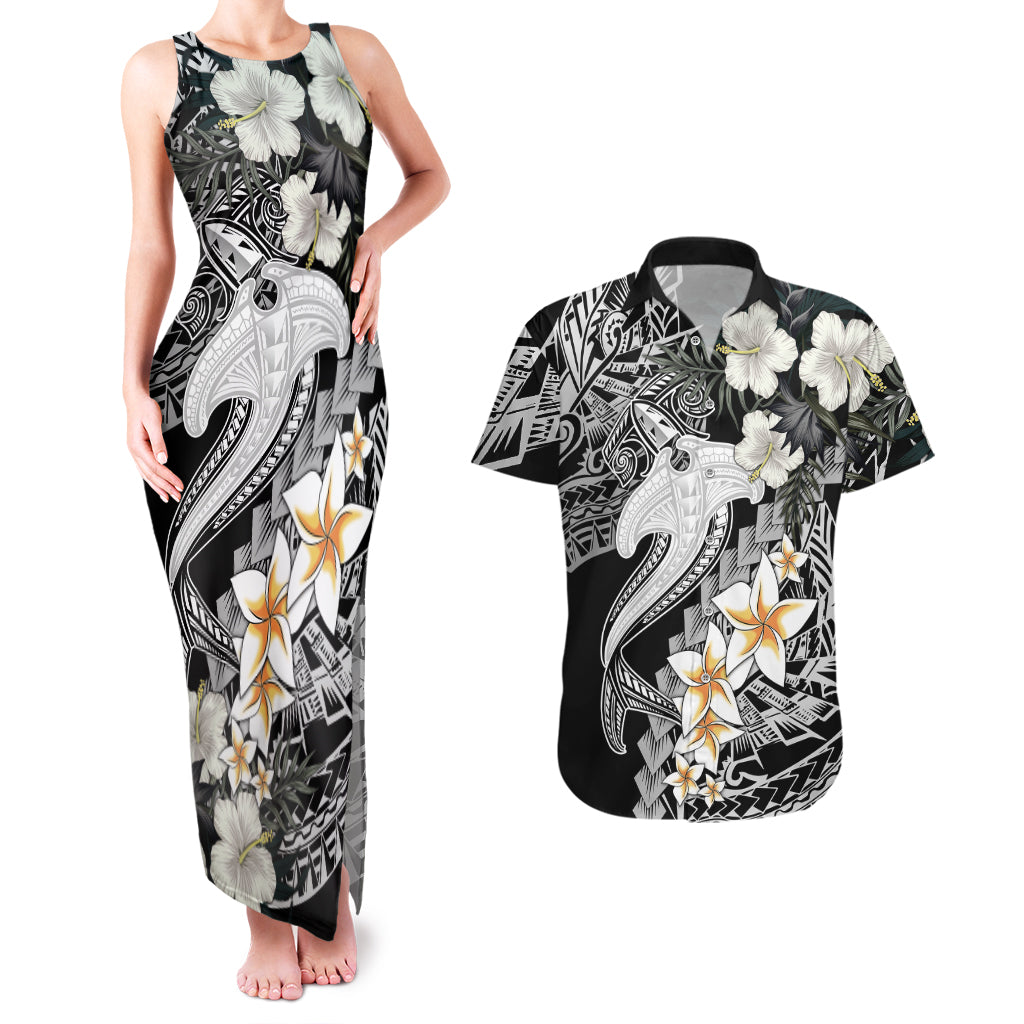 Aloha Hawaii Couples Matching Tank Maxi Dress And Hawaiian Shirt Hammerhead Shark Tattoo Polynesian Summer - White LT9 White - Polynesian Pride