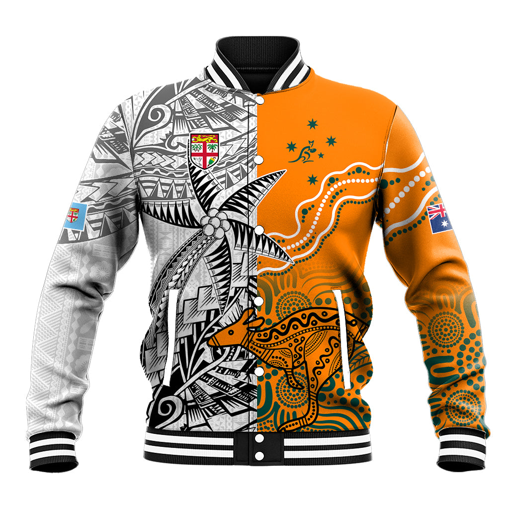 Fiji Australia Rugby Baseball Jacket World Cup 2023 Polynesia Tapa Mixed Indigenous Aboriginal LT9 Unisex Gold - Polynesian Pride